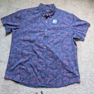 Izod Saltwater Short Sleeve Button Front Lightweight Shirt MensXXL Blue w/Shrimp
